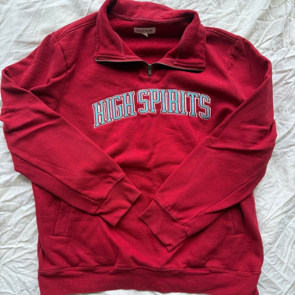 PacSun Mens Cotton Blend 1/4 Zip Stand Collar Fleece Lined Pullover